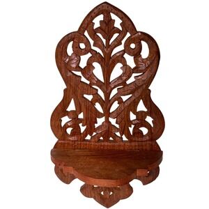 Hand Carved Himalayan Sheesham Wood Wall Shelf 15" Boho Maximalist brown gallery
